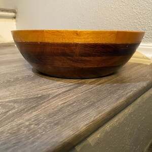 Vintage Mid-Century Modern Hand Turned Layered Two-Tone Wood Serving Bowl